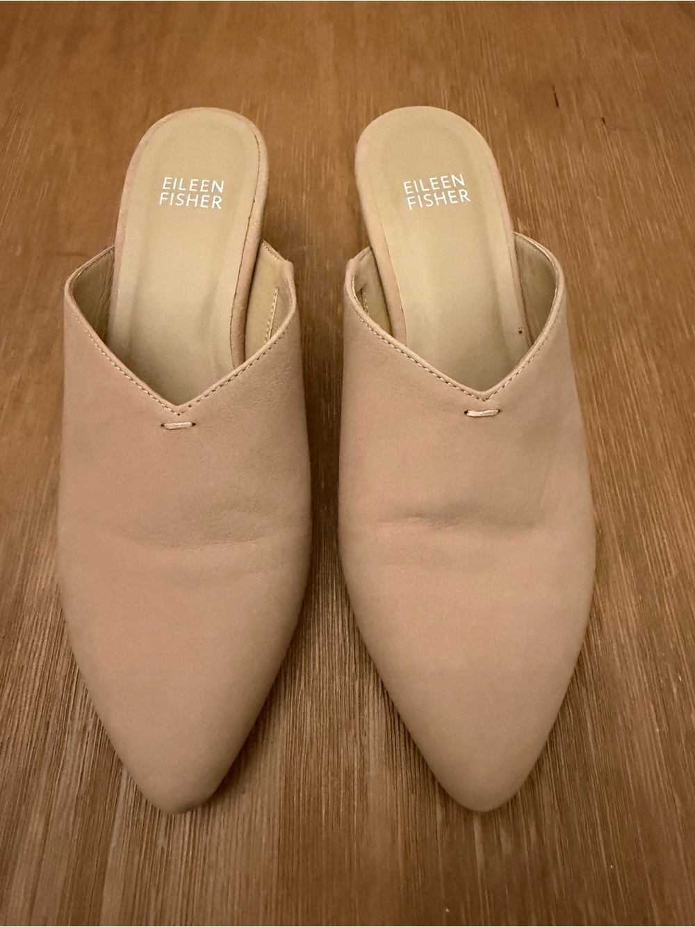 Eileen Fisher Blush Pointed Leather Slip-On Mules